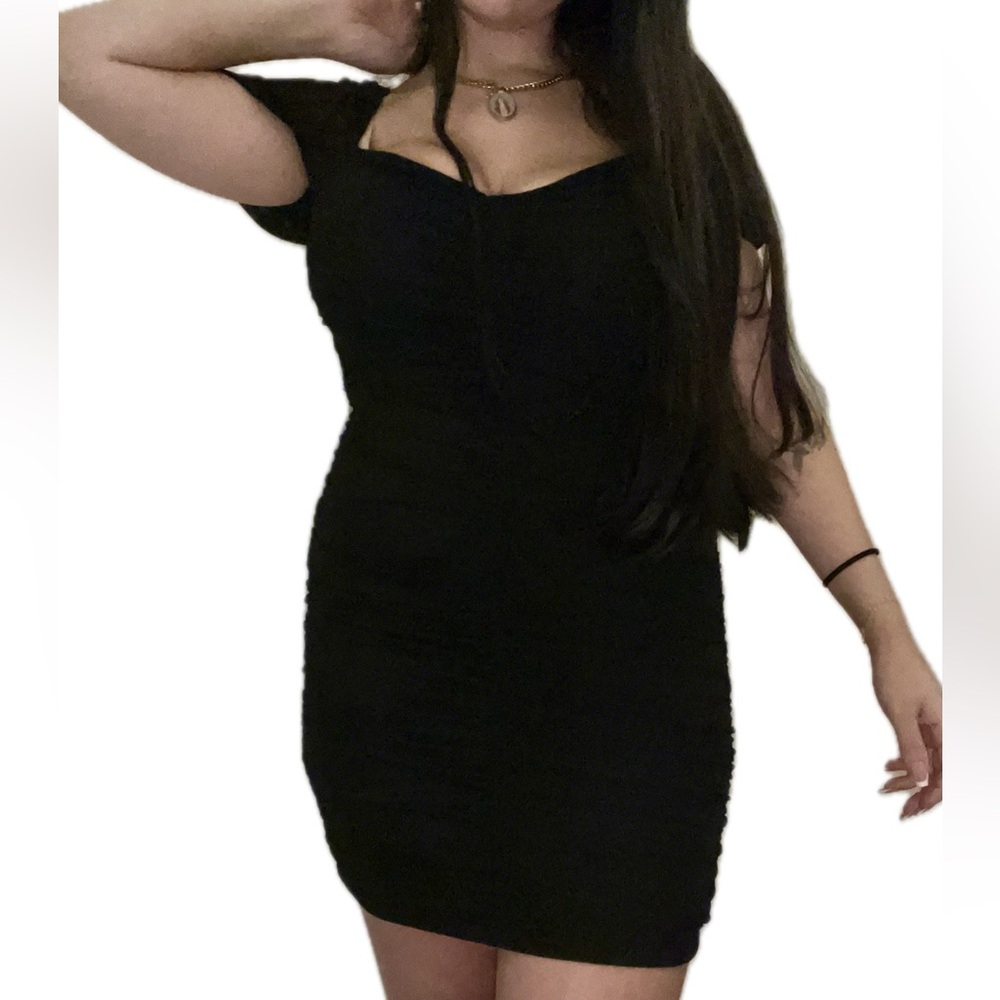 Black Ruched Mini Dress - Picture 4 of 5